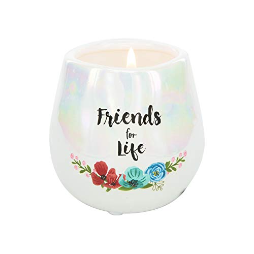 Pavilion Gift Company Friends for Life - 8 Oz 100% Soy Wax Candle with Cotton Wick in Stoneware Vessel Serenity Scented, White