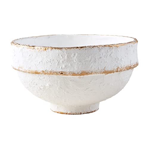 Mud Pie Gold Stripe Papier Mache Bowl, White, 12-inch Diameter