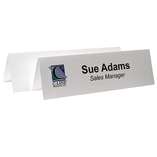 C-Line Medium Name Tent Cards, Inkjet/Laser Ready, Scored, Embossed White, 2.5 x 8.5 Inches Folded, 100-Count (87587)