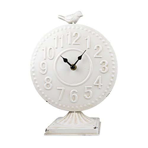 Foreside Home & Garden Bird Tabletop Clock White Metal