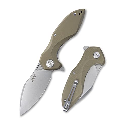KUBEY Noble KU236 Folding Pocket Knife Everyday Carry with G10 Handle and Carbon Steel, Ball Bearing Flip and Liner Lock, 3-1/4-Inch Blade (Tan)