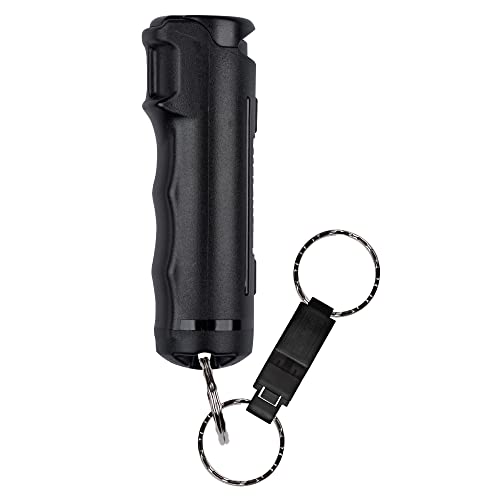 SABRE RED Pepper Gel with Safety Whistle Detachable Keychain, 25 Bursts, 12-Foot Range, Whistle Calls for Help and Can Be Heard Up to 750 Feet, UV Marking Dye, Ergonomic Finger Grip, Flip Top Safety