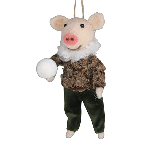 HomArt Pig Throwing Snowball Ornament, 5-inch Height, Felt