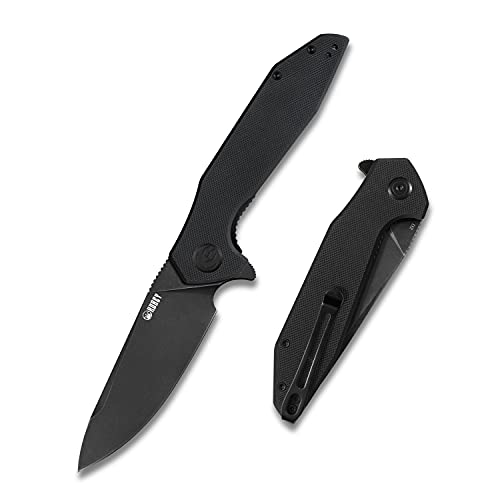 KUBEY Nova KU117 Edc Pocket Knife, Outdoor Hunting Camping Folding Knife with 3.62 Inch D2 Blade and Solid G10 Handles, Secure Reversible Clip for Men and Women (Full black)