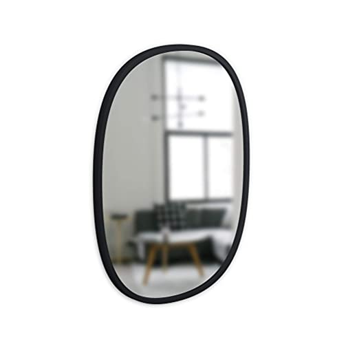 Umbra Hub Oval, 18x24 Inch Decorative Hanging Protective Rubber Frame, Wall Mirror for Entryways, Washrooms, Living Room and More, Black, 18 x 24-Inch,