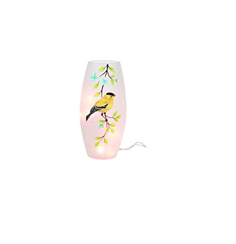 Transpac A4769 Goldfinch Crackle Glass Vase with LED, 9-inch Height