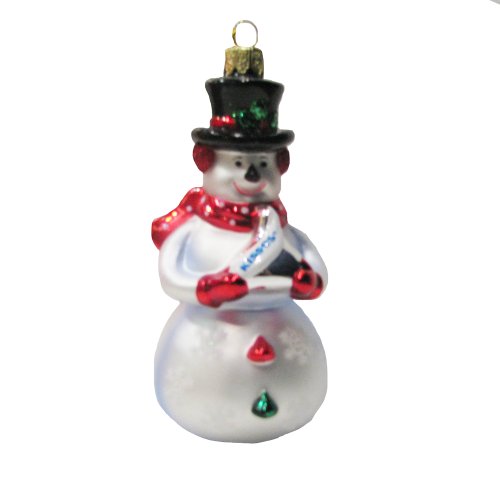 Hershey Kurt Adler Glass Snowman with Hershey Kiss Ornament, 5-Inch