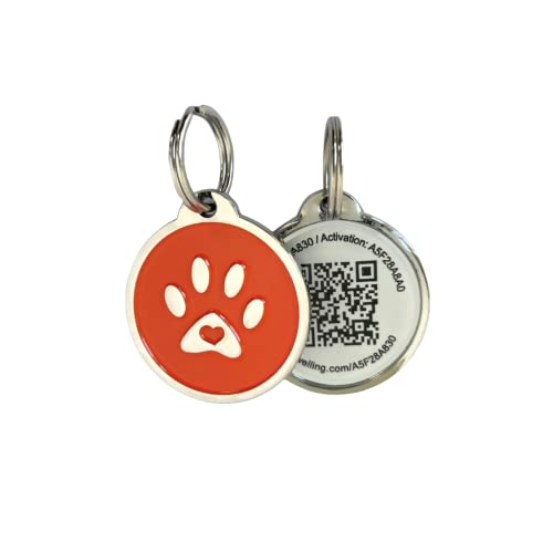 Pet Dwelling 2D QR Code Pet ID Tag - Dog Tags - Cat Tags, Link to Online Pet Profile, Instant Email Alert with Scan QR Tag GPS Location (Orange Paw 2D)