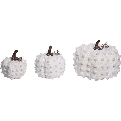 Transpac Harvest Pompom Pumpkin Set of 3, White