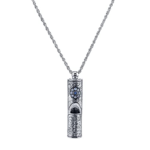 1928 Jewelry Vintage Inspired Silver Tone Pewter Whistle Pendant Necklace With Crystal Flower 28" (Blue)