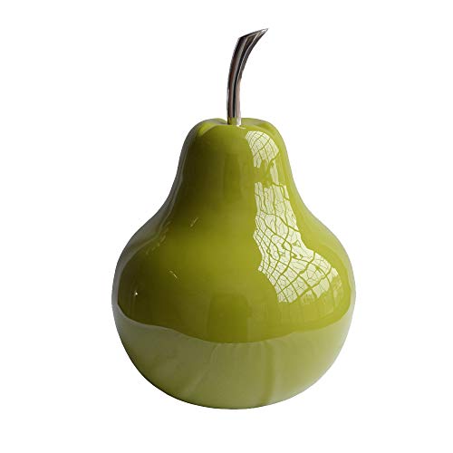 Modern Day Accents Green Large Peral Verde, Pear, Fruit, Sculpture, Figurine, Tabletop, Transitional, Accents, D√©cor, Desk, Silver Stem, Aluminum, L x 11" W x 16" H