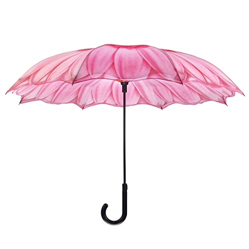 Galleria Reverse Close Stick Umbrella Pink Daisy-Art on both sides