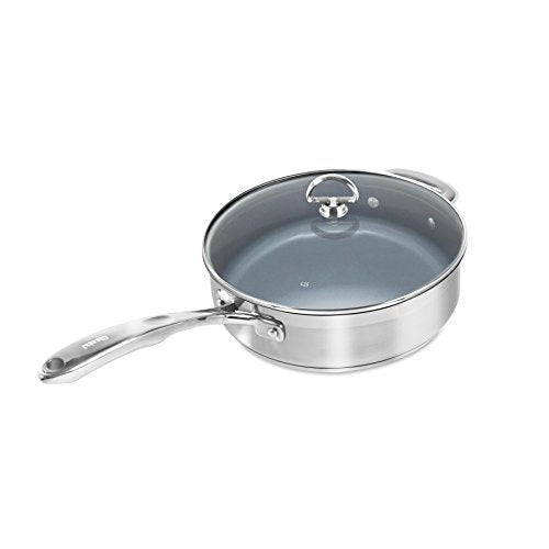 Chantal SLIN34-240C Induction 21 Steel Ceramic Coated Saute Skillet with Glass Tempered Lid, 3 quart, Silver