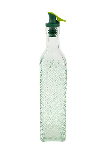 Grant Howard Diamond Embossed Glass Square Oil and Vinegar Cruet with Pourer, 16 oz, Translucent
