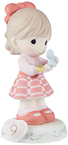 Precious Moments,  Growing In Grace, Age 9, Bisque Porcelain Figurine, Brunette Girl, 154036B