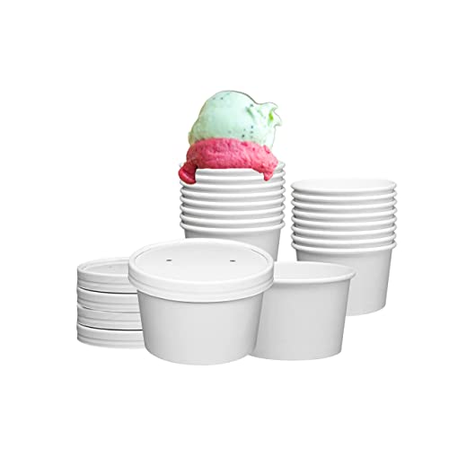 DHG Professional 250 Sets White Paper Food Containers With Vented Lids, To Go Hot Soup Bowls, Disposable Ice Cream Cups (8oz)