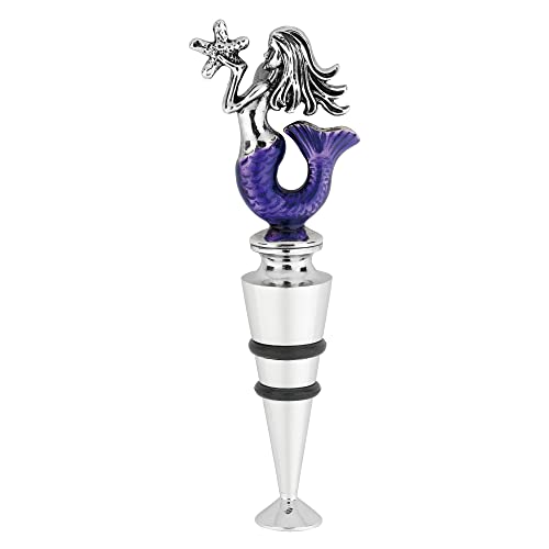 Supreme Housewares Wine Things Zinc Alloy Mermaid Wine and Beverage Bottle Stopper and Wine Preserver, Painted