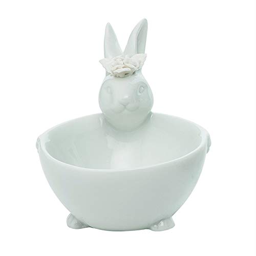 Transpac A5003 Dolomite Bunny Bowl with White Flowers
