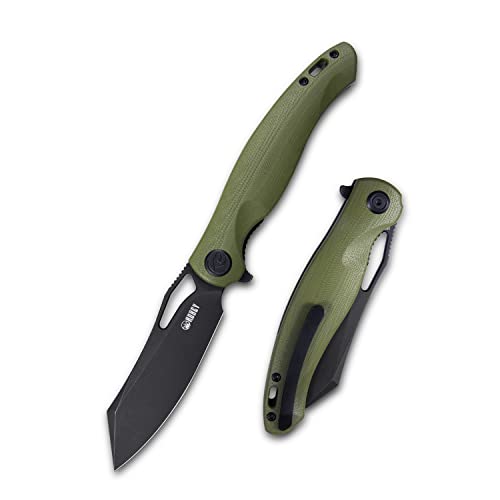 KUBEY Drake KB239 Folding Pocket Knife 3.74" Reverse Tanto 14C28N Blade and G10 Handle with Titanium Clip for Outdoor Survival and Everyday Carry (Green-14C28N)