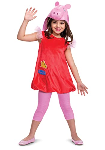 Disguise Peppa Pig Costume for Girls, Deluxe Official Nick Jr Character Jumpsuit Dress and Laplander Peppa Hat, Toddler Size Medium (3T-4T)