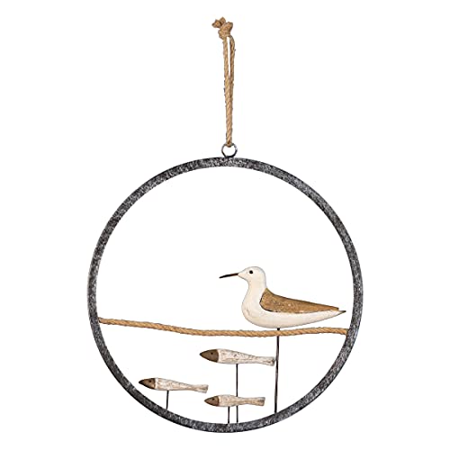 Foreside Home and Garden Foreside Home & Garden 11.75" Diameter Round Metal and Wood Seagull Wall D√©cor, Multicolored