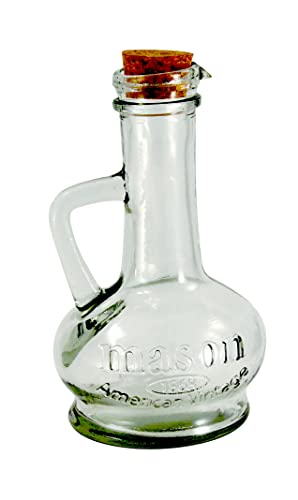 Grant Howard Mason Olio Amphora Glass Cruet with Cork Top and Handle, 9 oz Oil Bottle, Clear