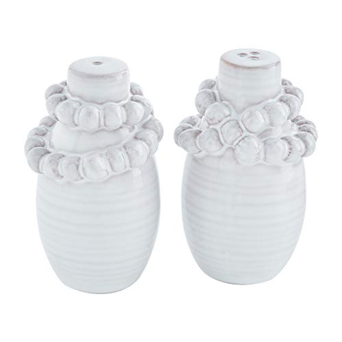 Mud Pie BEADED SALT AND PEPPER SET, 3 1/2" x 2 3/4" dia, White