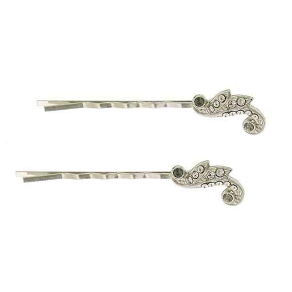 1928 Jewelry Silver-Tone Black Diamond Color and Crystal Bobby Pins Set