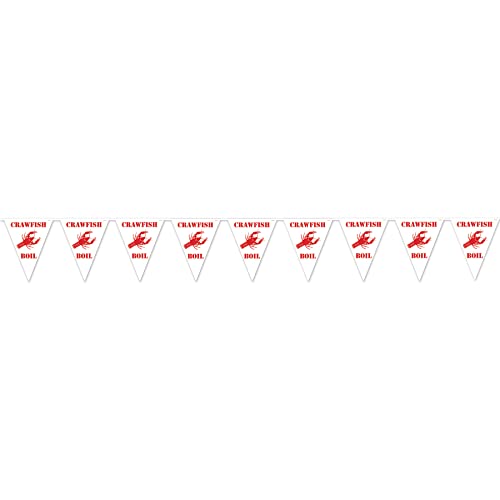 Beistle Plastic Cajun Crawfish Boil Pennant Banner Indoor/Outdoor Mardi Gras Theme Celebration Party Decorations Supplies, 10 by 12-Feet, White/Red