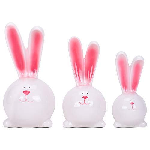 Transpac Vibrant Pink Eared Bunny Rabbit 4.75 x 10 Porcelain Decorative Tabletop Figurine Set 3