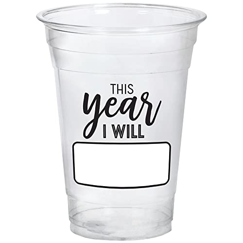 Amscan This Year I Will Plastic Tumbler, 16 oz. | Black and White | 20 Pcs.