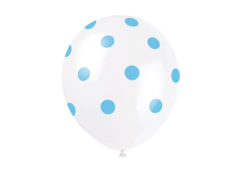 Unique Industries 12" Latex Light Blue Polka Dot Balloons, 6ct