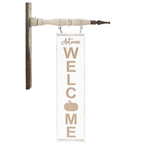 K&K Interiors 41630B-AR 20 Inch Engraved Autumn Welcome Sign Arrow Replacement, White