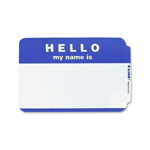 Pens C-Line Pressure Sensitive Peel and Stick Badges, Hello My Name Is, Blue, 3.5 x 2.25 Inches, 100 per Box (92235)