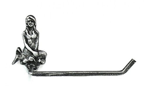 Hampton Iron Antique Silver Cast Iron Mermaid Toilet Paper Holder 10" Bathroom Beach Home Decorating