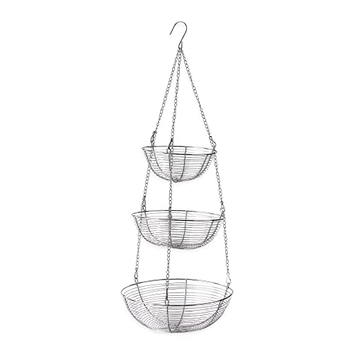 RSVP International 3-Tier Hanging Wire Basket, Woven Chrome