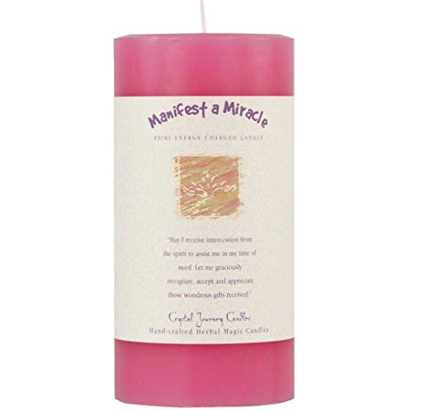Kheops International 6" X 3" Crystal Journey Herbal Magic Reiki Charged Pillar Candle - Manifest a Miracle