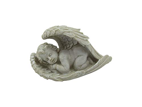 Comfy Hour Faith and Hope Collection Resin Cherub Praying Angel Sleeping in Wing Statue, Perfect for Home Or Outdoor Garden, Gray