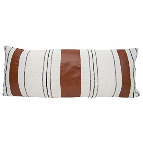 Foreside Home & Garden Hand Woven Multi Cotton & Faux Leather with Polyester Fill Throw Pillow