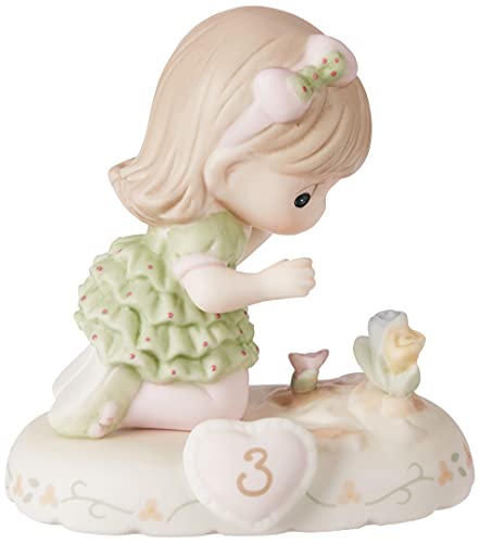 Precious Moments, Birthday Gifts, "Growing In Grace, Age 3", Bisque Porcelain Figurine, Brunette Girl, 