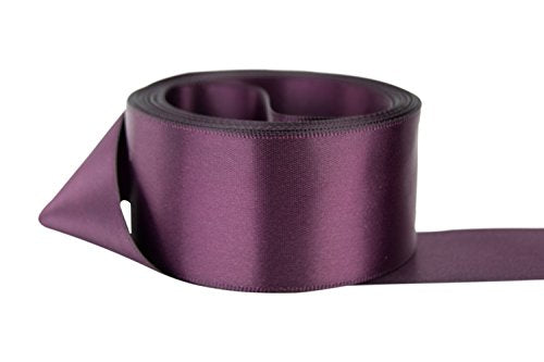 Ribbon Bazaar Double Faced Satin Ribbon - Premium Gloss Finish - 100% Polyester Ribbon for Gift Wrapping, Crafts, Scrapbooking, Hair Bow, Decorating & More - 1-1/2 inch Aubergine 50 Yards