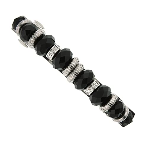 1928 Jewelry Black Rich Cut Faceted Beaded Crystal Accents Hair Barrette