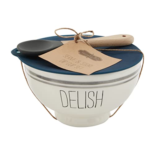 Mud Pie Bistro Bowl and Silicone Lid Set, Delish, 5" dia,Delish