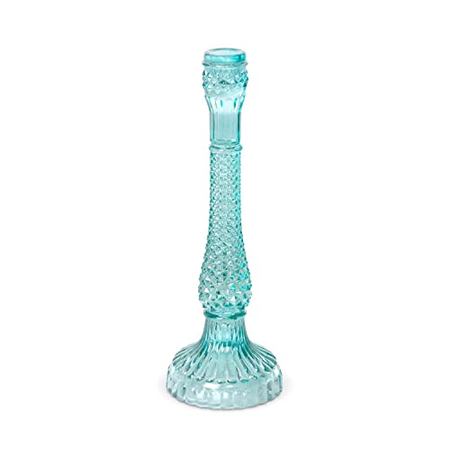 Park Hill Collection La Boheme Pressed Glass Turquoise Taper Holder, 15 in.