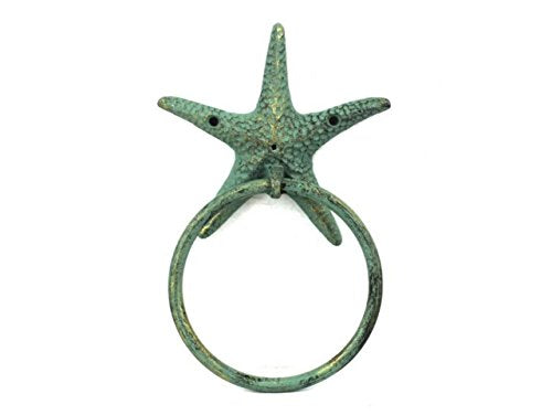 Hampton Iron Antique Bronze Cast Iron Starfish Towel Holder 8.5 Inch - Starfish Decoration - Sea Home Decor