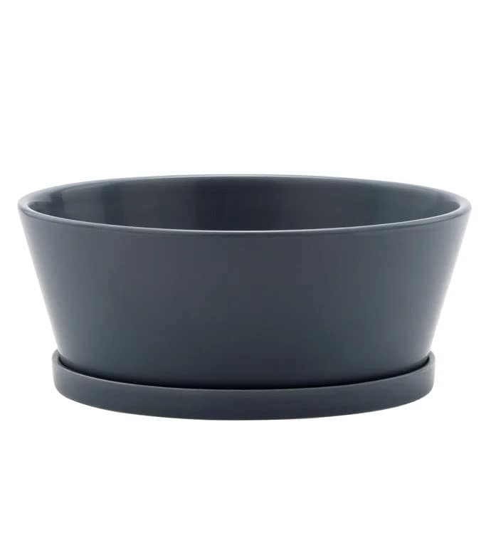 Napco Navy Blue Ceramic Pot for Indoor Plants Planter with Saucer, 6x6, Gray