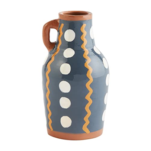 Mud Pie Blue Squiggle Dot Vase, 8.50" x 3.75", Terracotta
