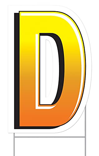 Beistle Plastic Letter D Yard Sign with Metal Stakes-Happy Birthday Party Outdoor Lawn Decoration, 18" x 11.75", Yellow/Orange/White/Black