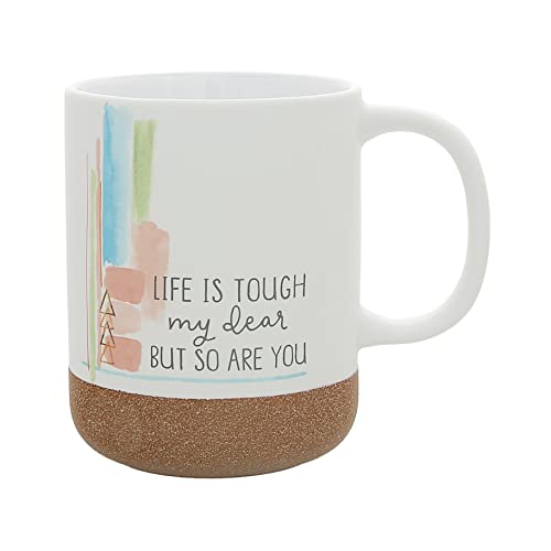 Pavilion Gift Company - Life Is Tough - 16-ounce Stoneware Mug with Sandy Glazed Bottom, Watercolor Striped Pattern, Large Handle Coffee Cup, Get Well Soon Gift, Survivor Gifts