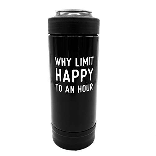 Boston Warehouse Why Limit Hapy to an Hour Convertible Travel Tumbler and Beer Can Cooler, 16oz, Black
